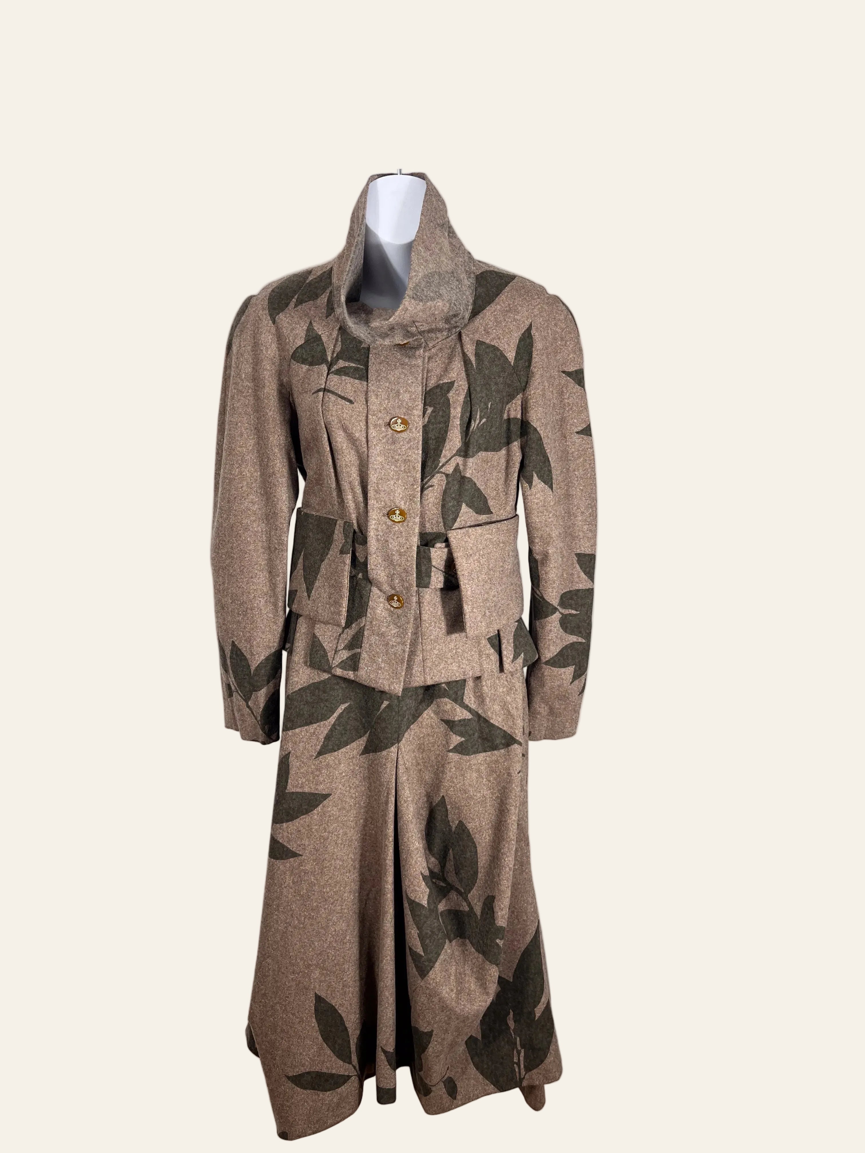 Vivienne Westwood Red Label Brown Wool Leaf Print Skirt Suit Set