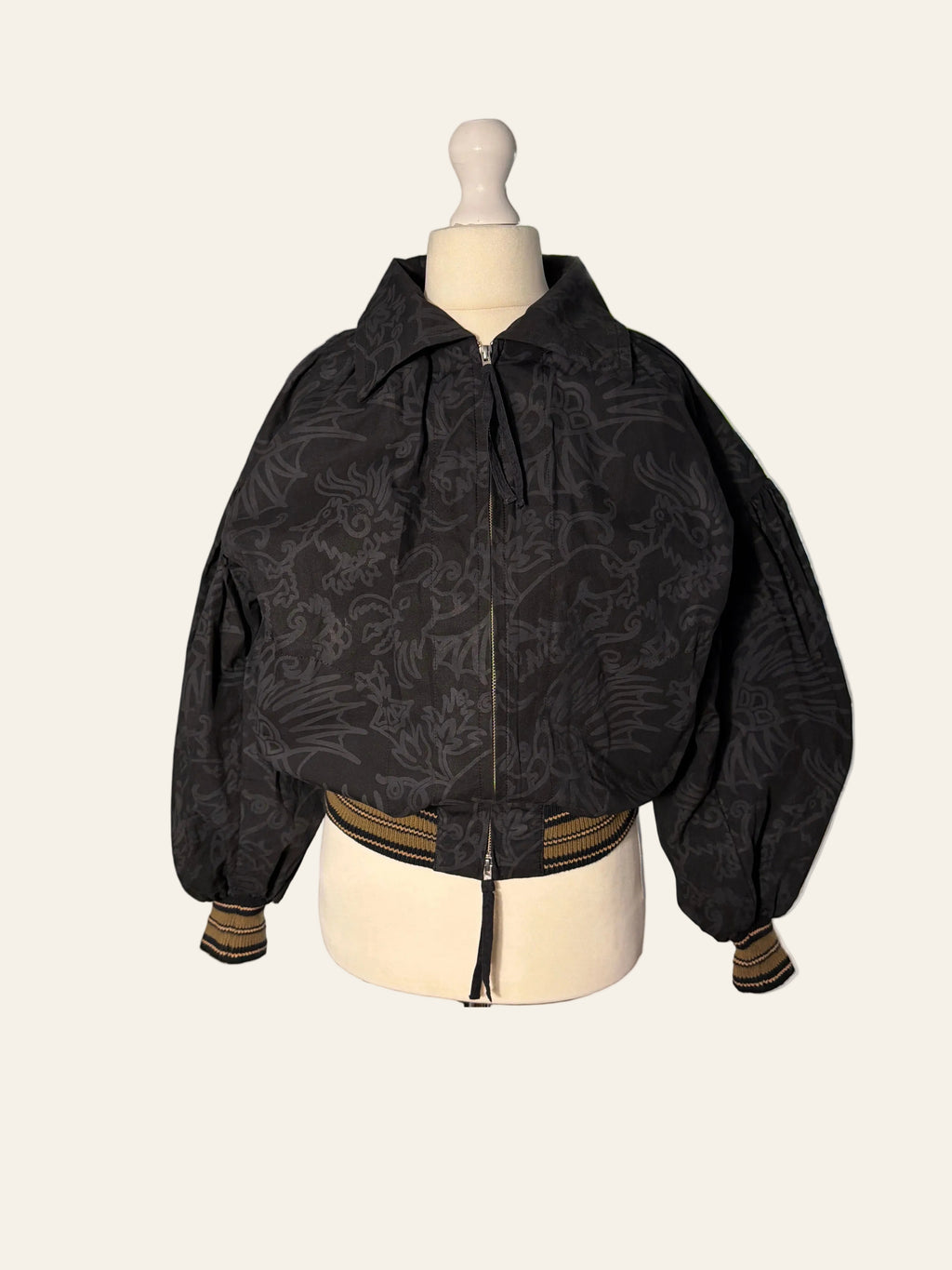 Vivienne Westwood Anglomania Japan Navy Jacquard Puff Sleeve Blouson Jacket