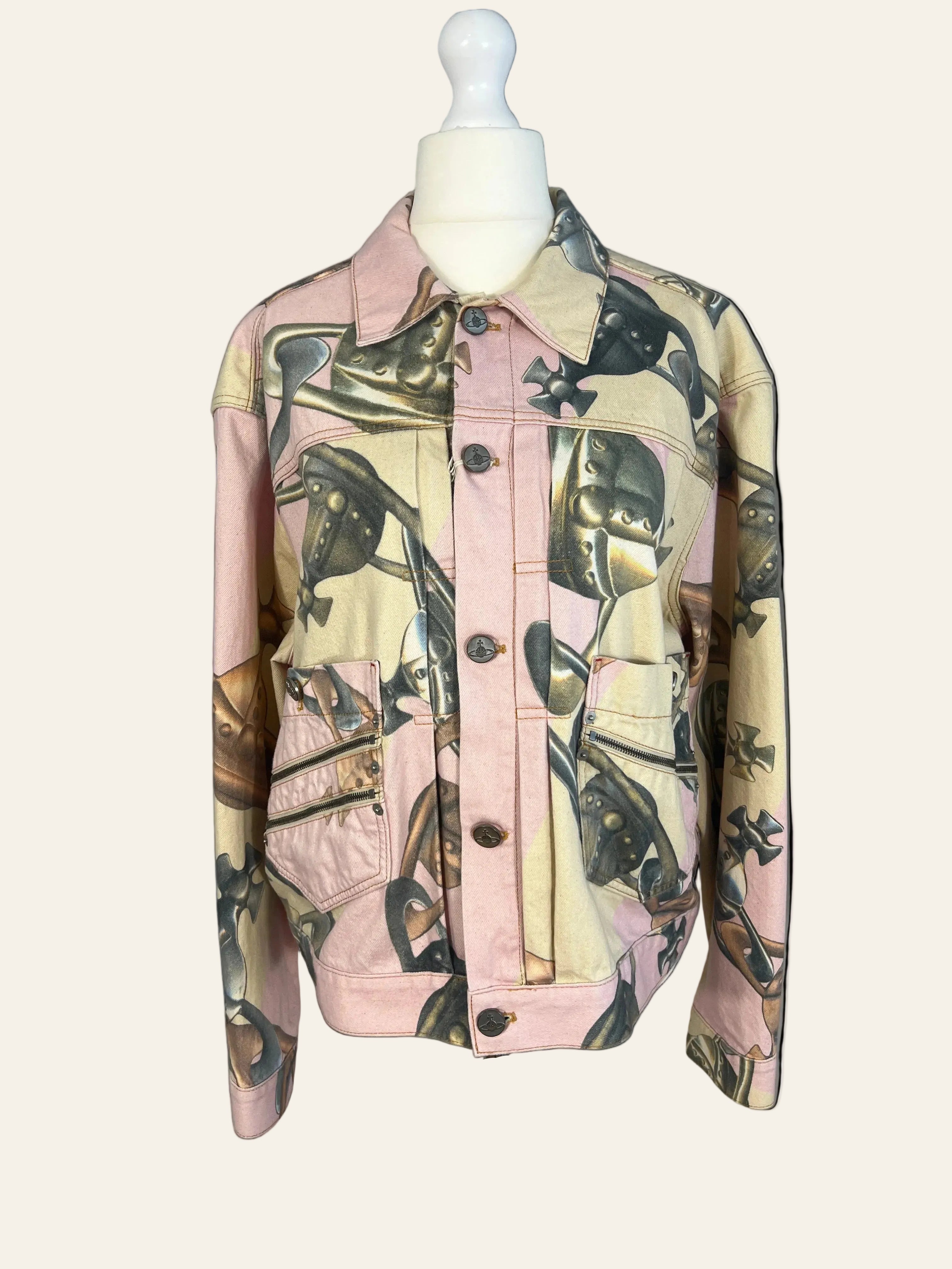 Vivienne Westwood Crazy Orb Printed Marlene Cropped Denim Jacket