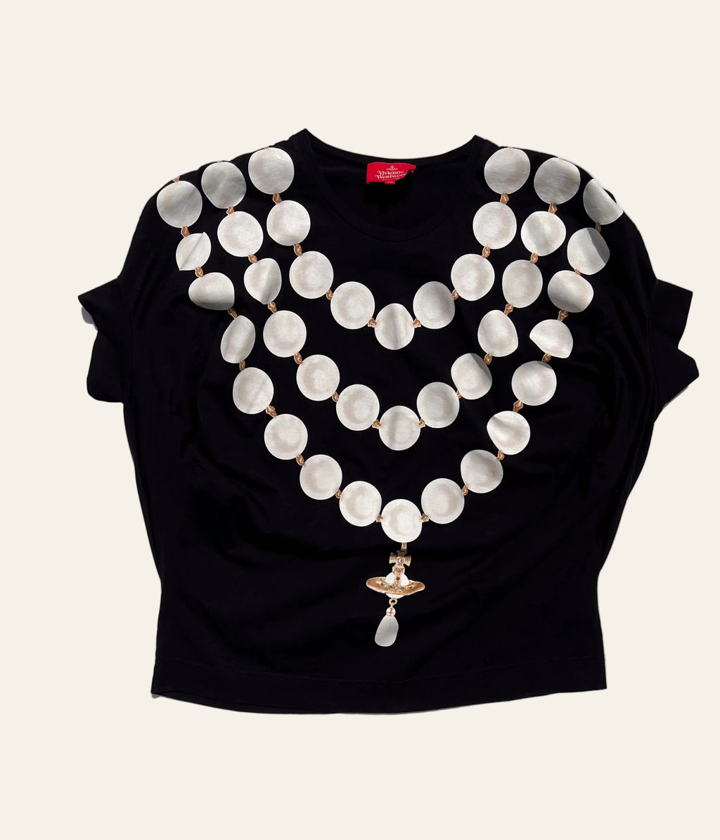 Vivienne Westwood Red Label Pearl Necklace Orb Print Top
