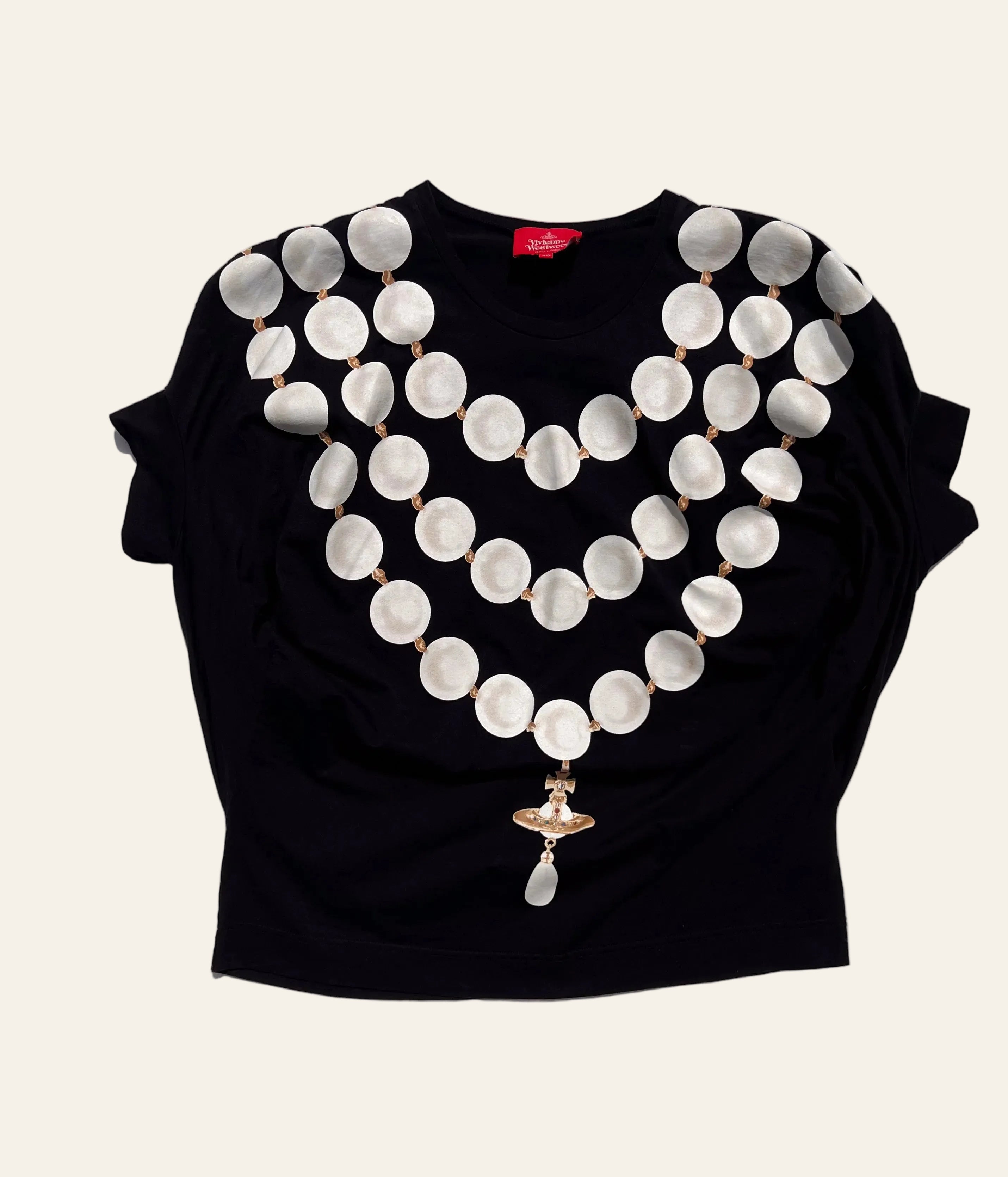 Vivienne Westwood Red Label Pearl Necklace Orb Print Top