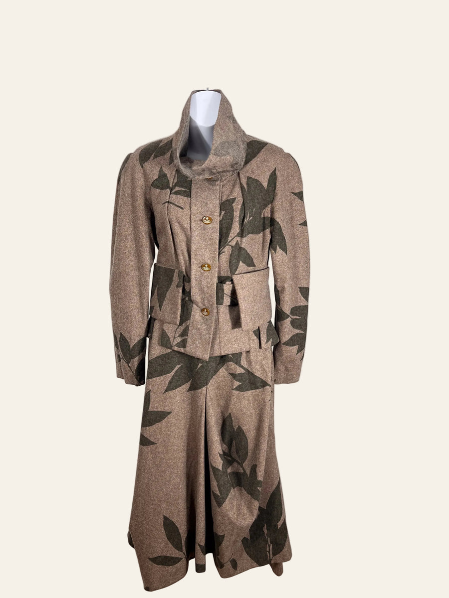 Vivienne Westwood Red Label Brown Wool Leaf Print Skirt Suit Set