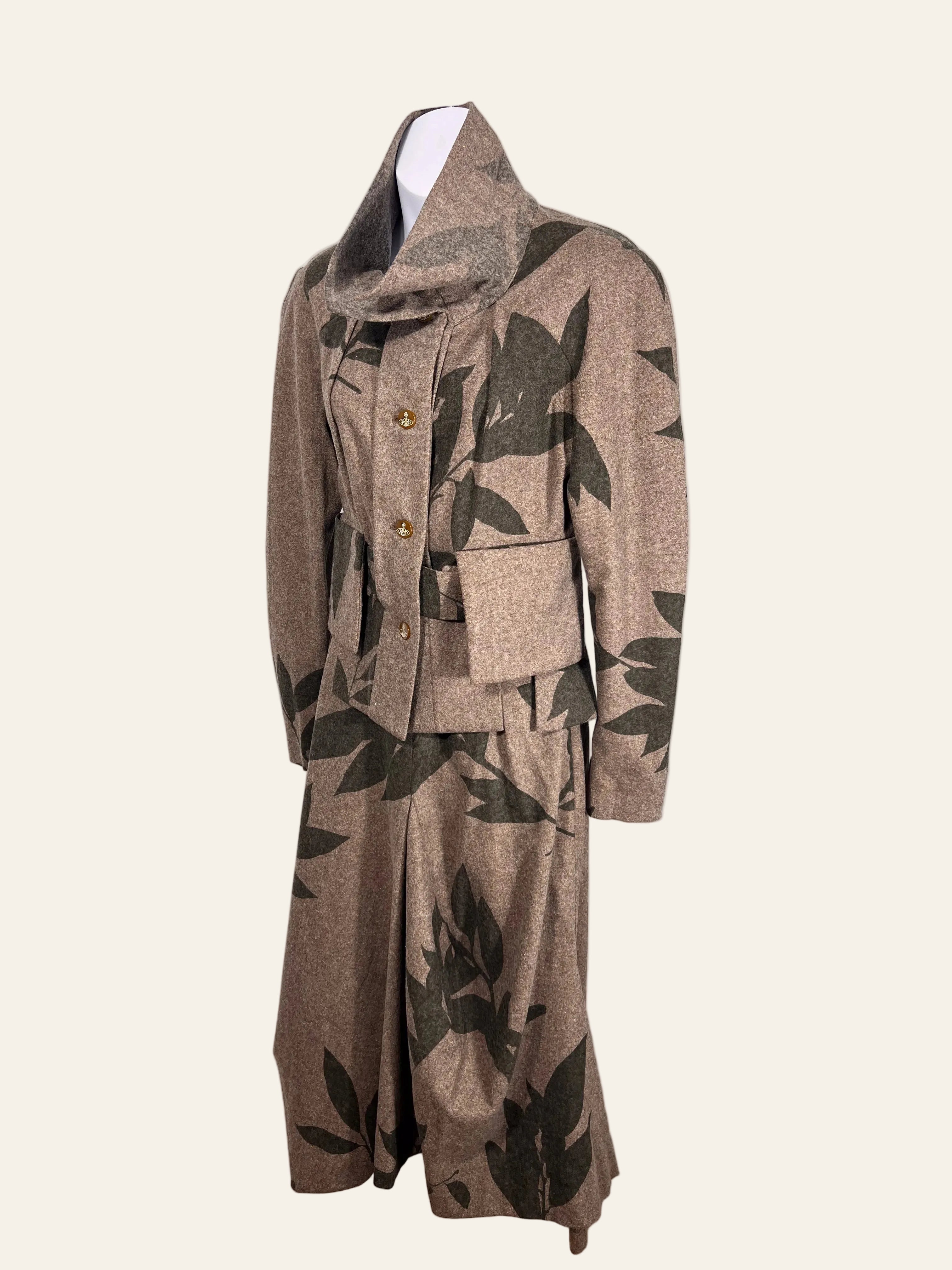 Vivienne Westwood REDLABEL orb skirtブラウン Vivienne Westwood Red Label Brown Wool Leaf Print Skirt Suit Set