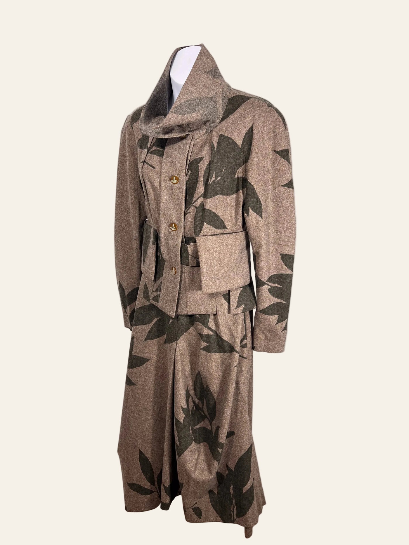Vivienne Westwood Red Label Brown Wool Leaf Print Skirt Suit Set