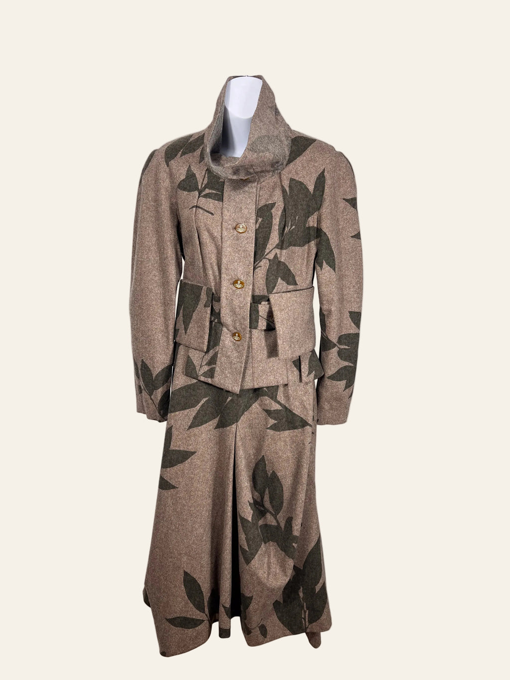 Vivienne Westwood Red Label Brown Wool Leaf Print Skirt Suit Set