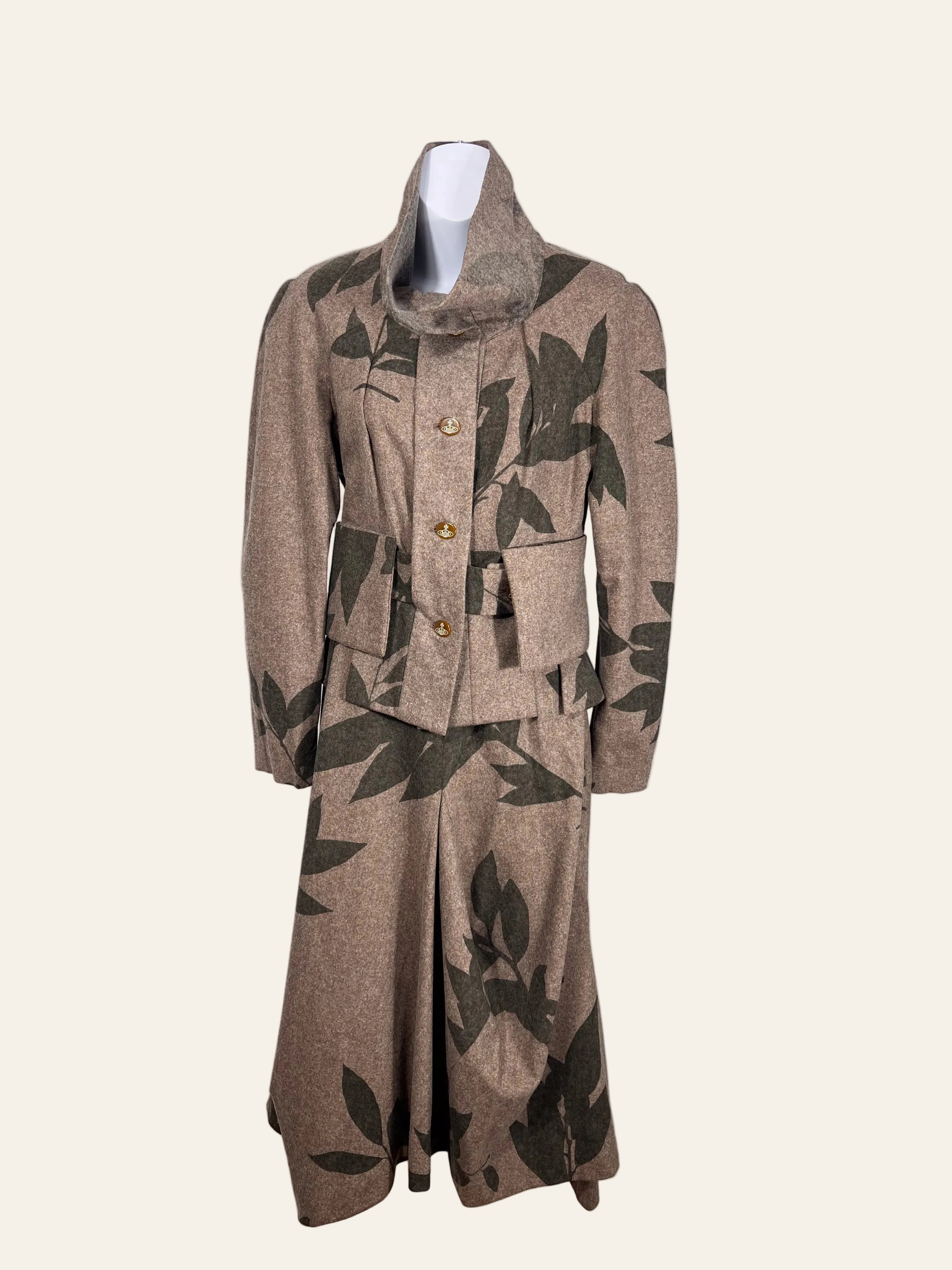 Vivienne Westwood Red Label Brown Wool Leaf Print Skirt Suit Set