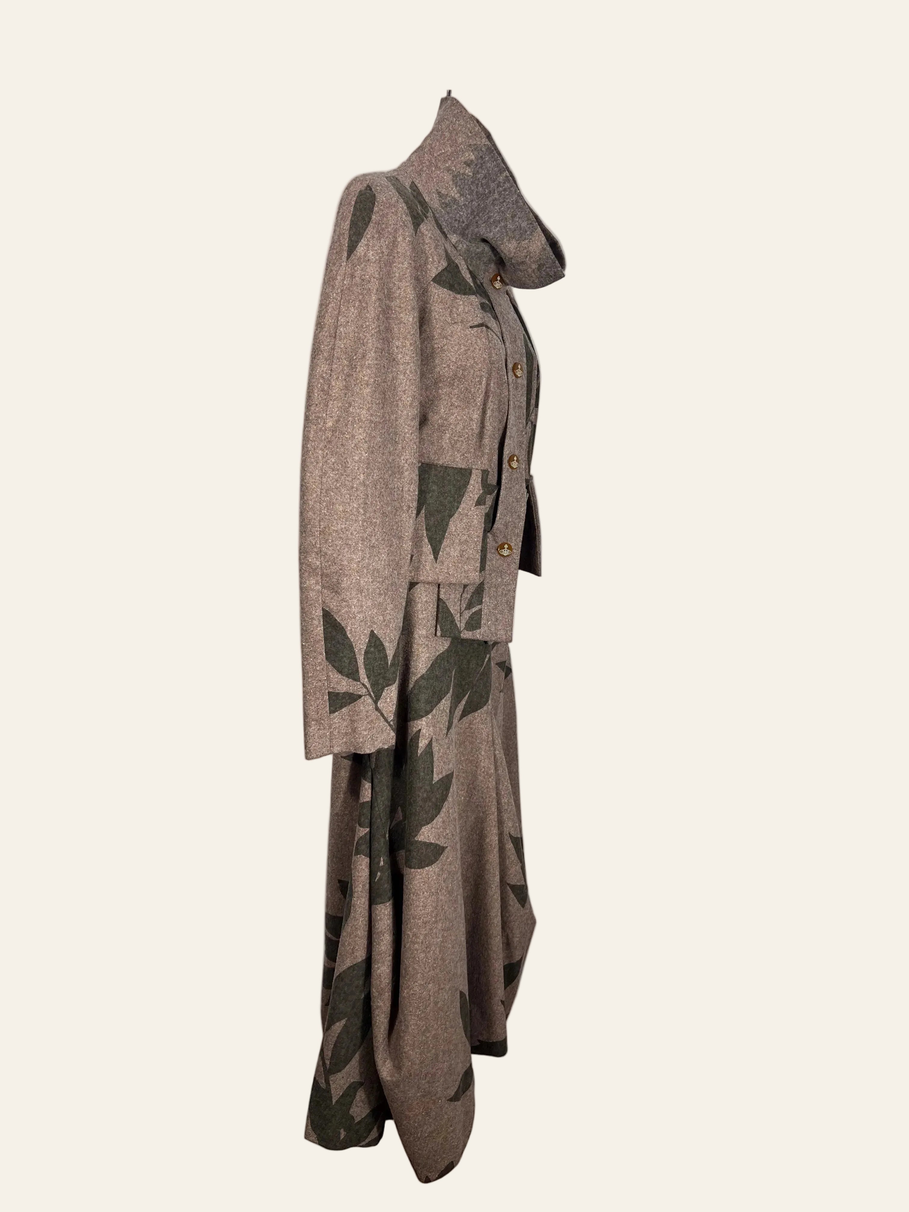 Vivienne Westwood Red Label Brown Wool Leaf Print Skirt Suit Set