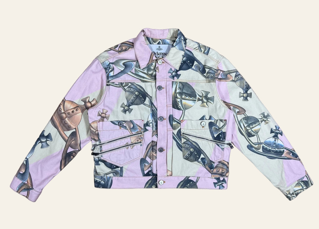 Vivienne Westwood Crazy Orb Printed Marlene Cropped Denim Jacket