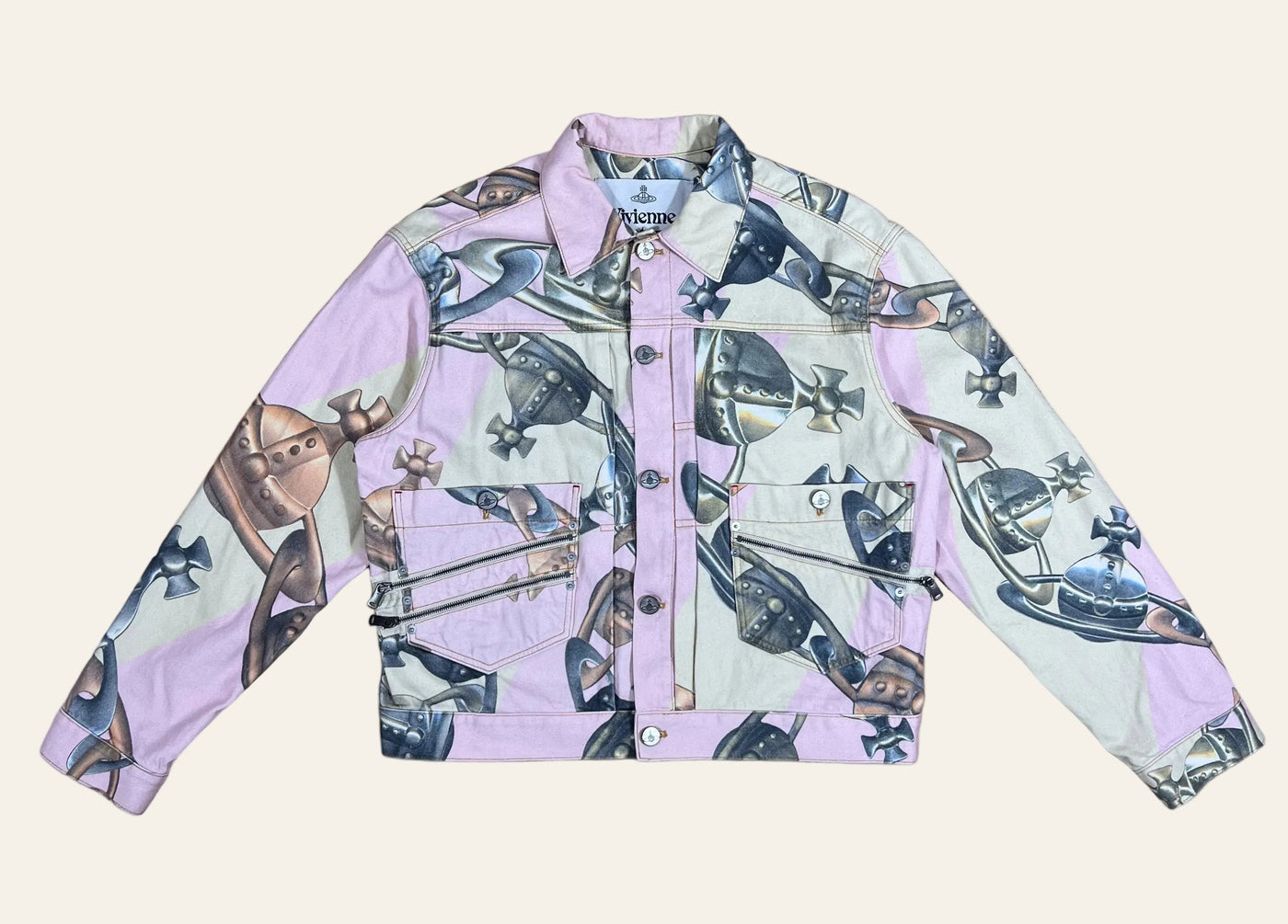 Vivienne Westwood Crazy Orb Printed Marlene Cropped Denim Jacket