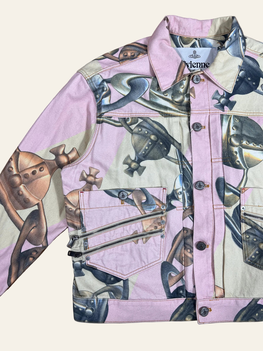 Vivienne Westwood Crazy Orb Printed Marlene Cropped Denim Jacket