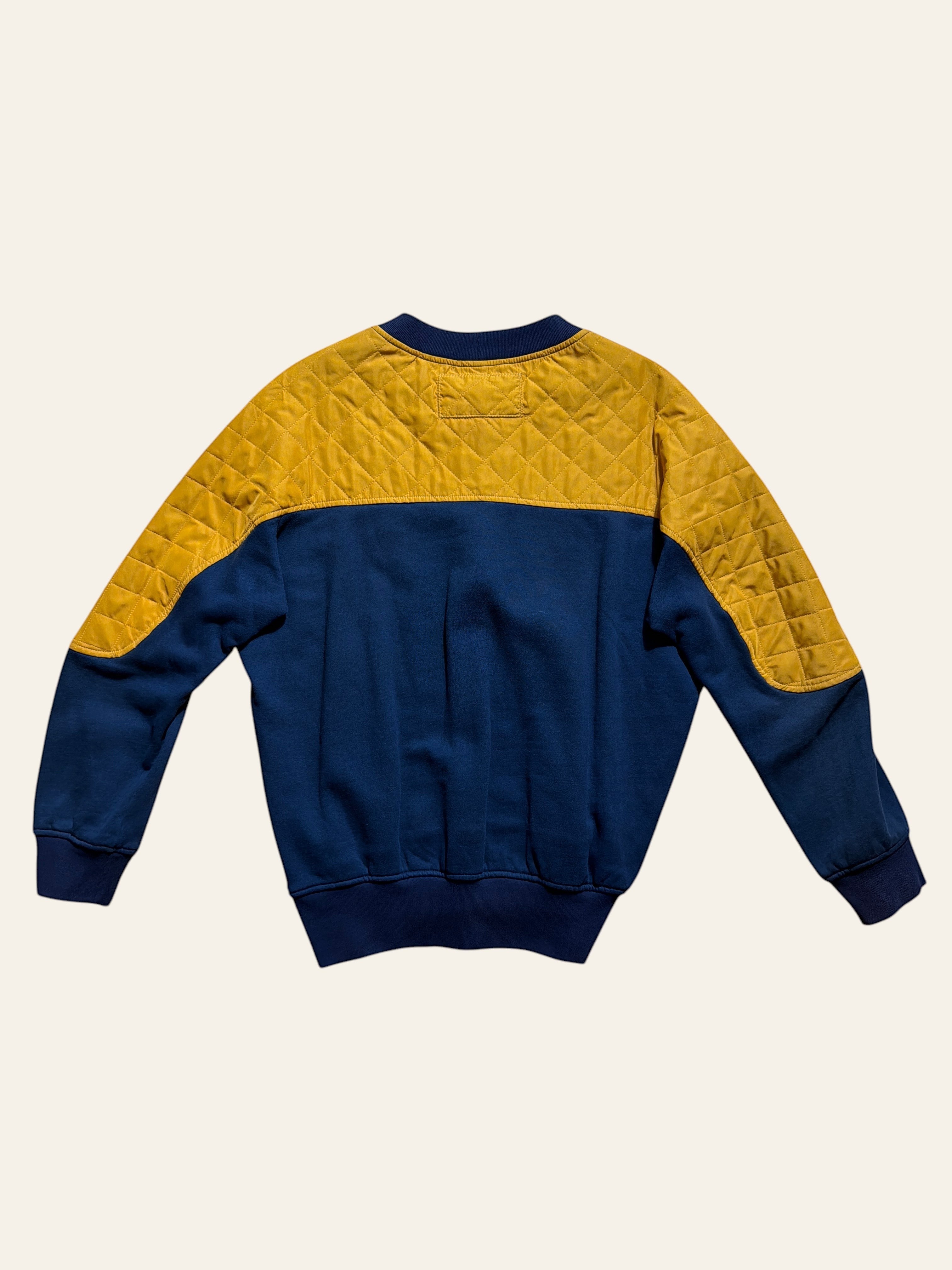 Lolly and Lotus Vivienne Westwood Anglomania navy cotton sweatshirt with gold quilted shoulder panels, back view.