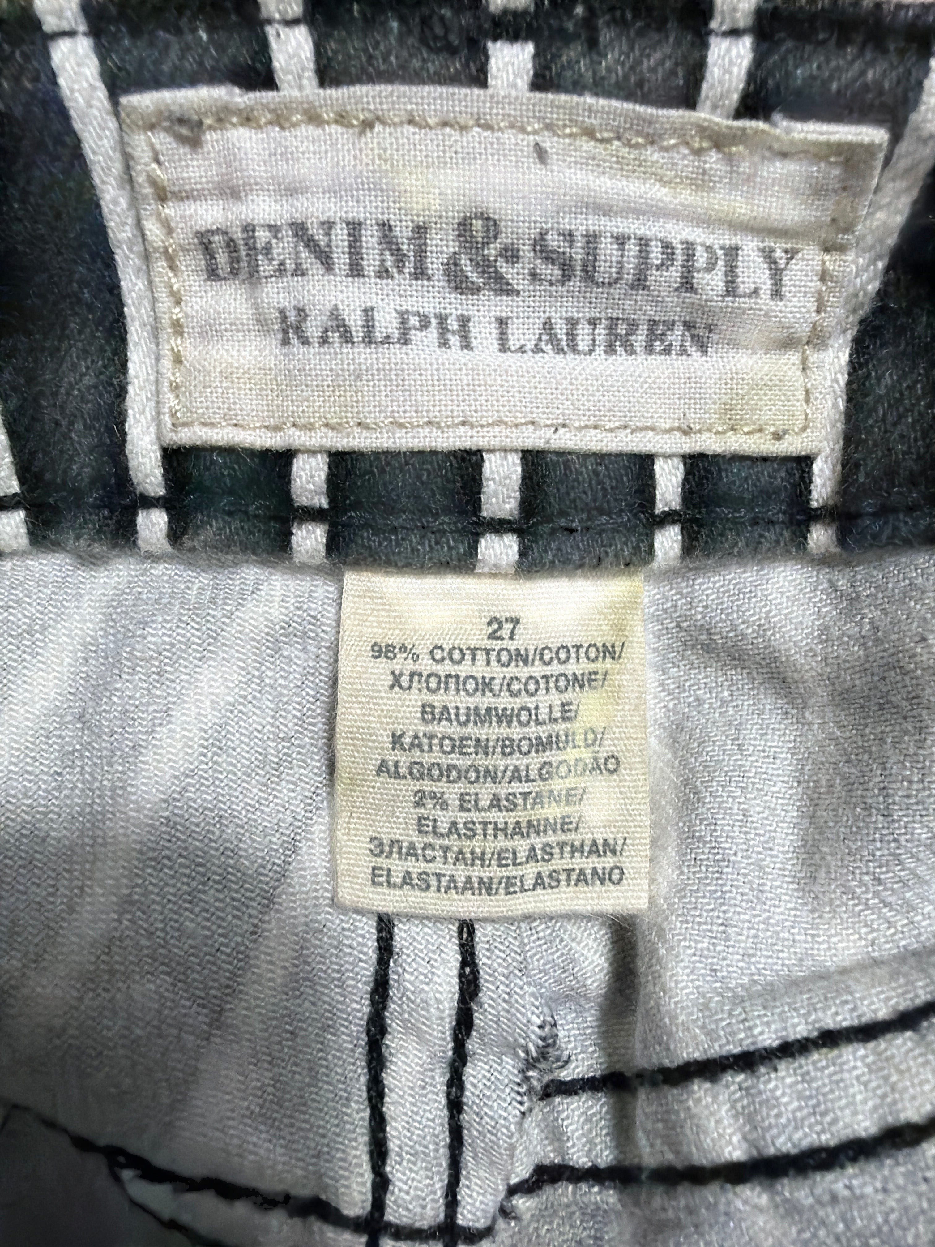Lolly and Lotus reworked Denim & Supply Ralph Lauren jeans interior label showing size 27 and cotton blend fabric