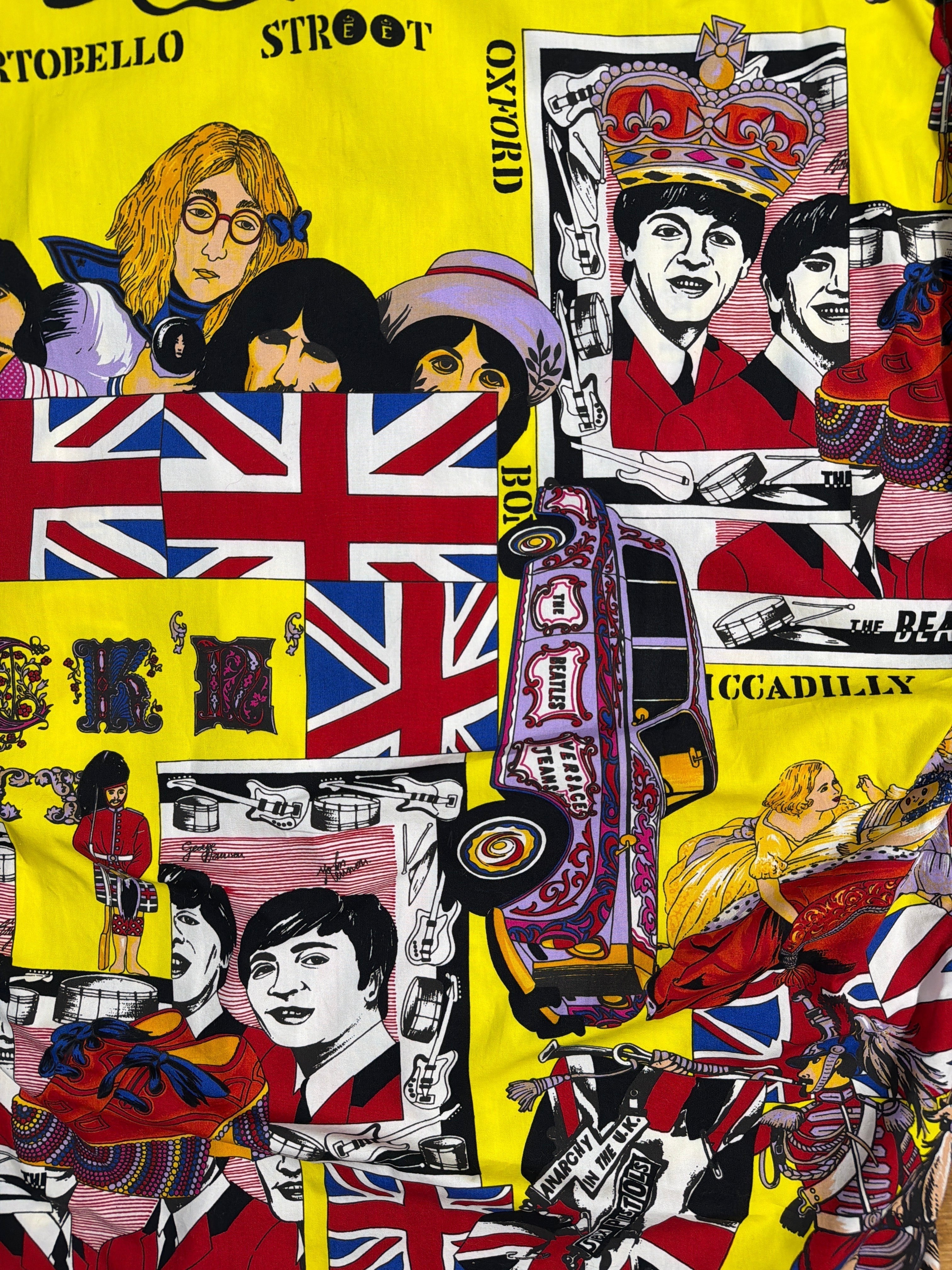Lolly and Lotus vintage Versace dress shirt with yellow all-over Beatles and Sex Pistols graphic print
