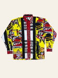 Lolly and Lotus vintage Versace dress shirt featuring a yellow all-over Beatles and Sex Pistols print with gold buttons