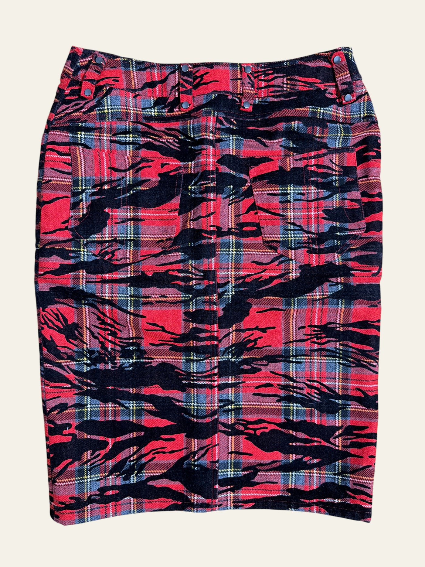Lolly and Lotus vintage VERSUS Versace red tartan mini skirt with black tiger print pattern