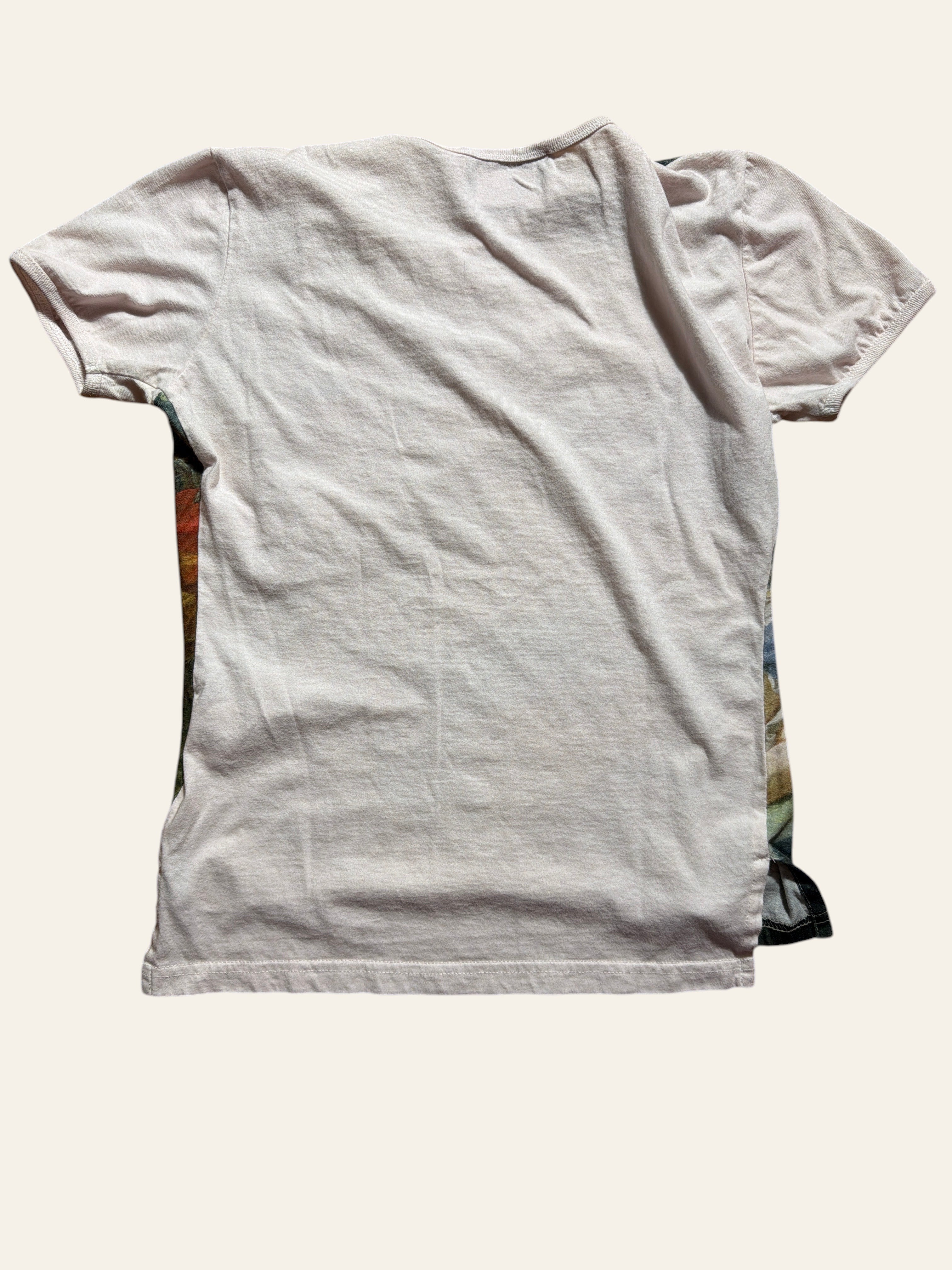 Back view of a Lolly and Lotus Vivienne Westwood Boucher T-shirt in pale pink with graphic side panels