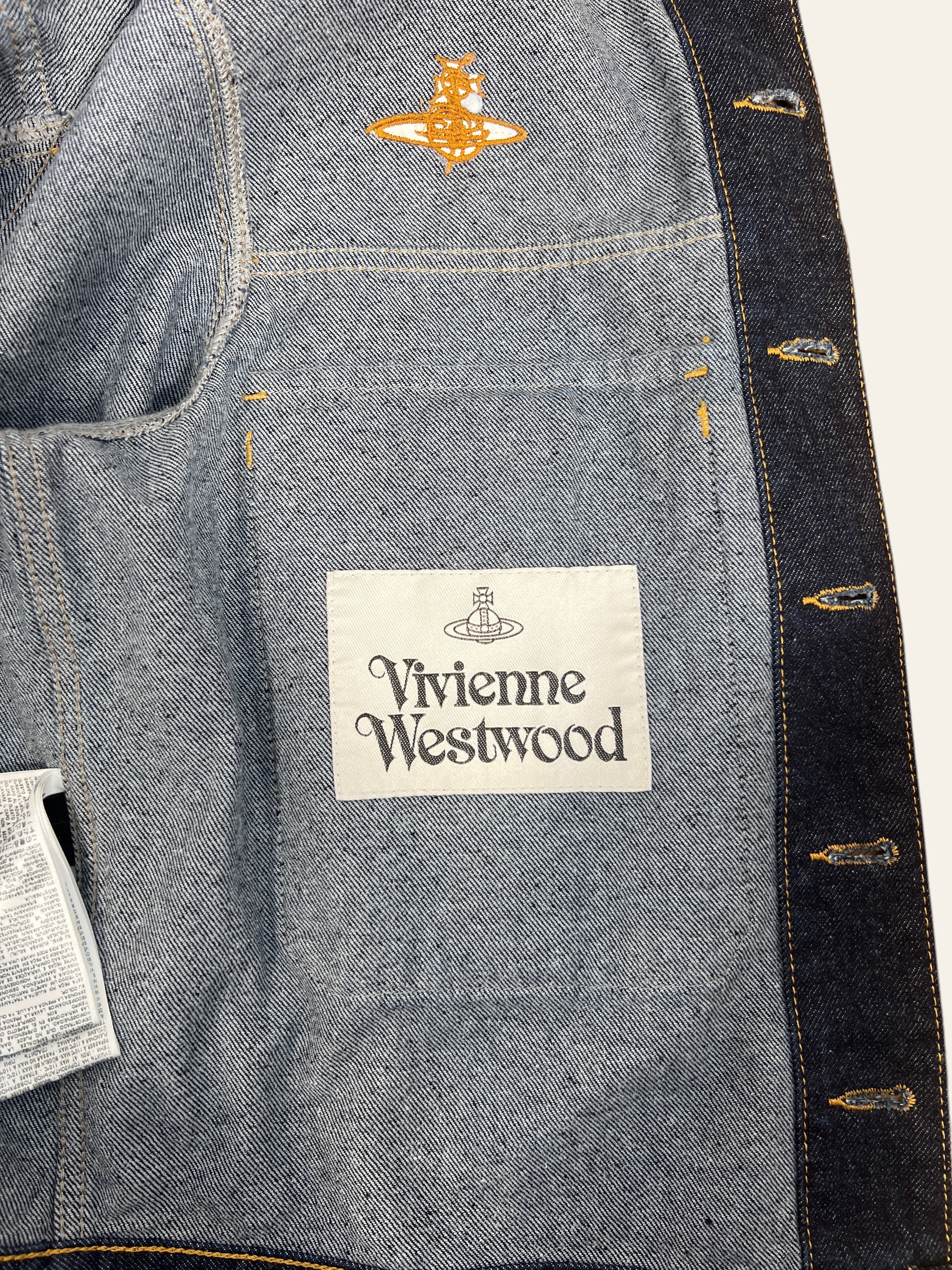 Lolly and Lotus VIVIENNE WESTWOOD ANGLOMANIA denim jacket interior with embroidered orb logo and brand label