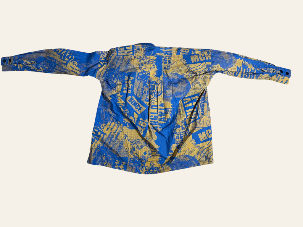 Lolly and Lotus Vivienne Westwood Anglomania long sleeve shirt in blue and yellow with distressed graphic print