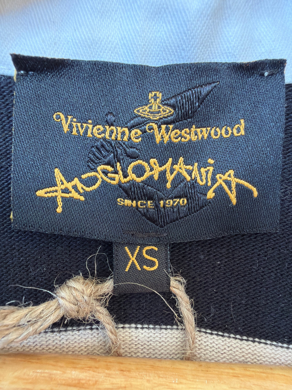 Lolly and Lotus Vivienne Westwood Anglomania x Lee black and beige rugby top brand label with size XS tag