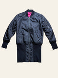 Lolly and Lotus Vivienne Westwood MAN black jacquard longline bomber jacket with hot pink quilted lining.
