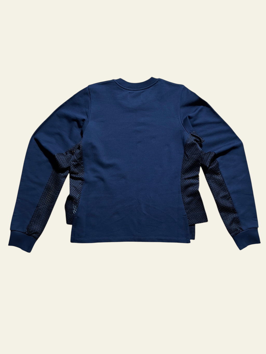 Lolly and Lotus Vivienne Westwood Iris sweatshirt in navy blue with black mesh side panels, size extra small.