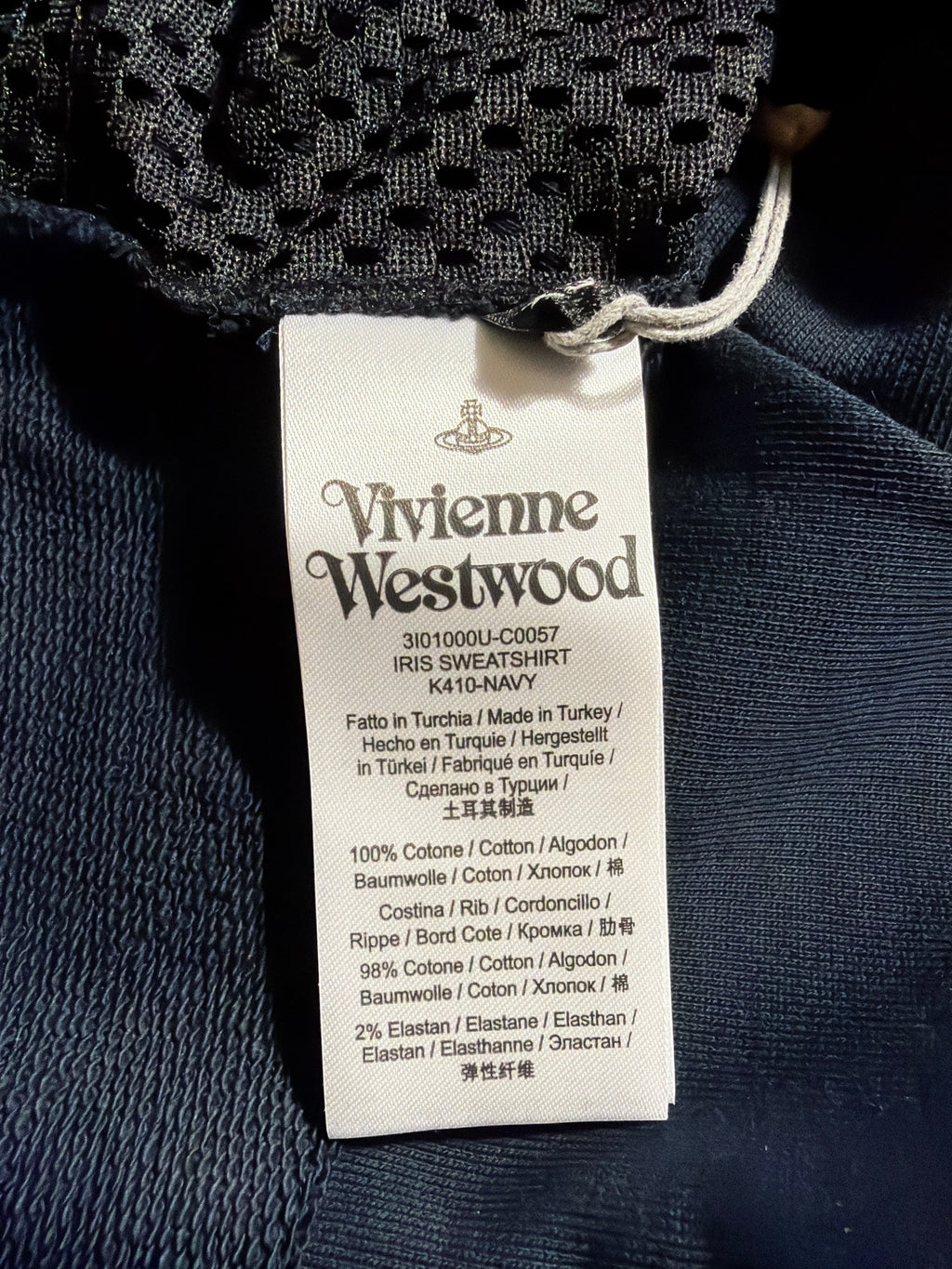 Lolly and Lotus Vivienne Westwood Iris sweatshirt navy blue cotton blend care label with branding