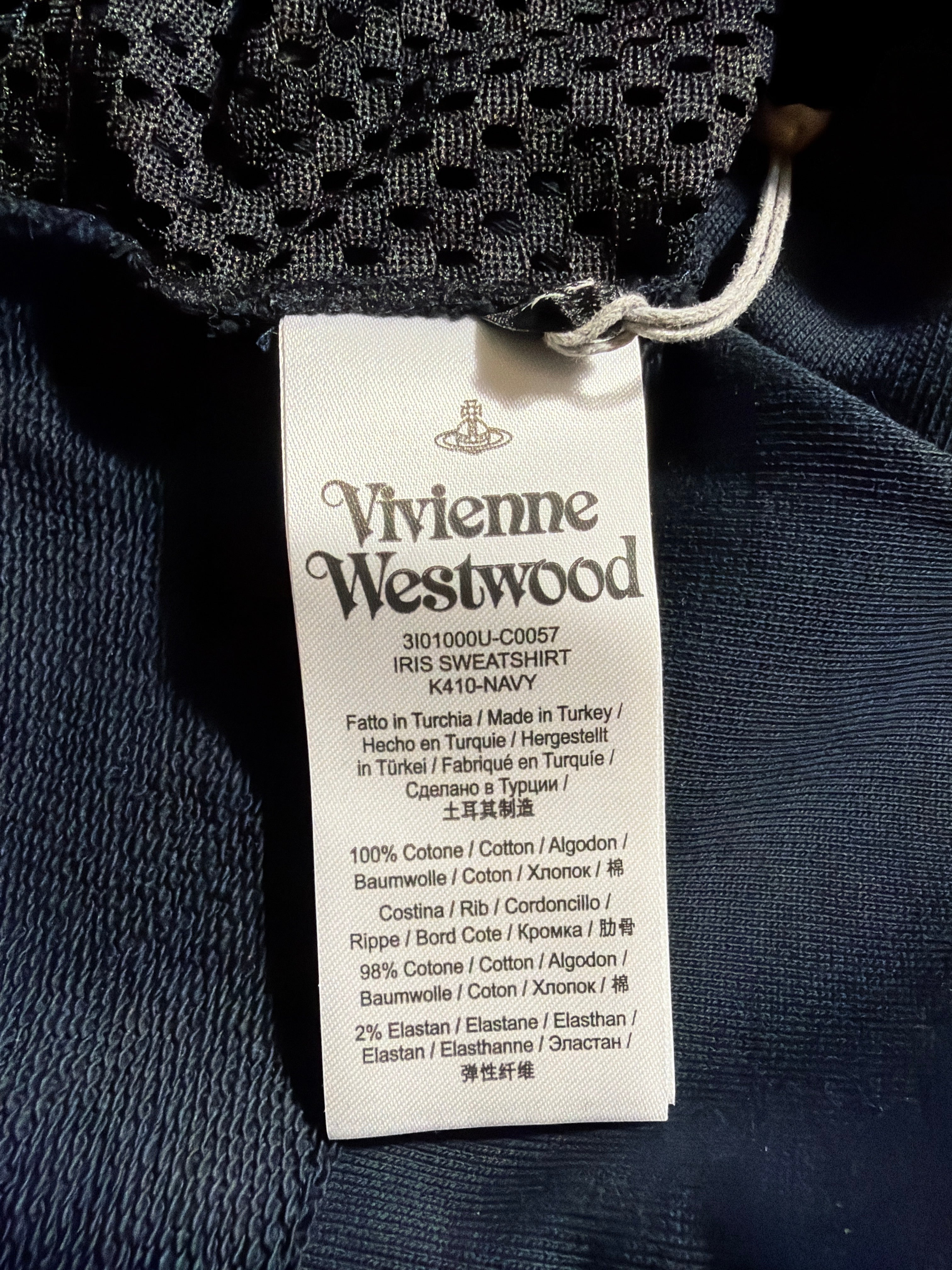 Lolly and Lotus Vivienne Westwood Iris sweatshirt navy blue cotton blend care label with branding