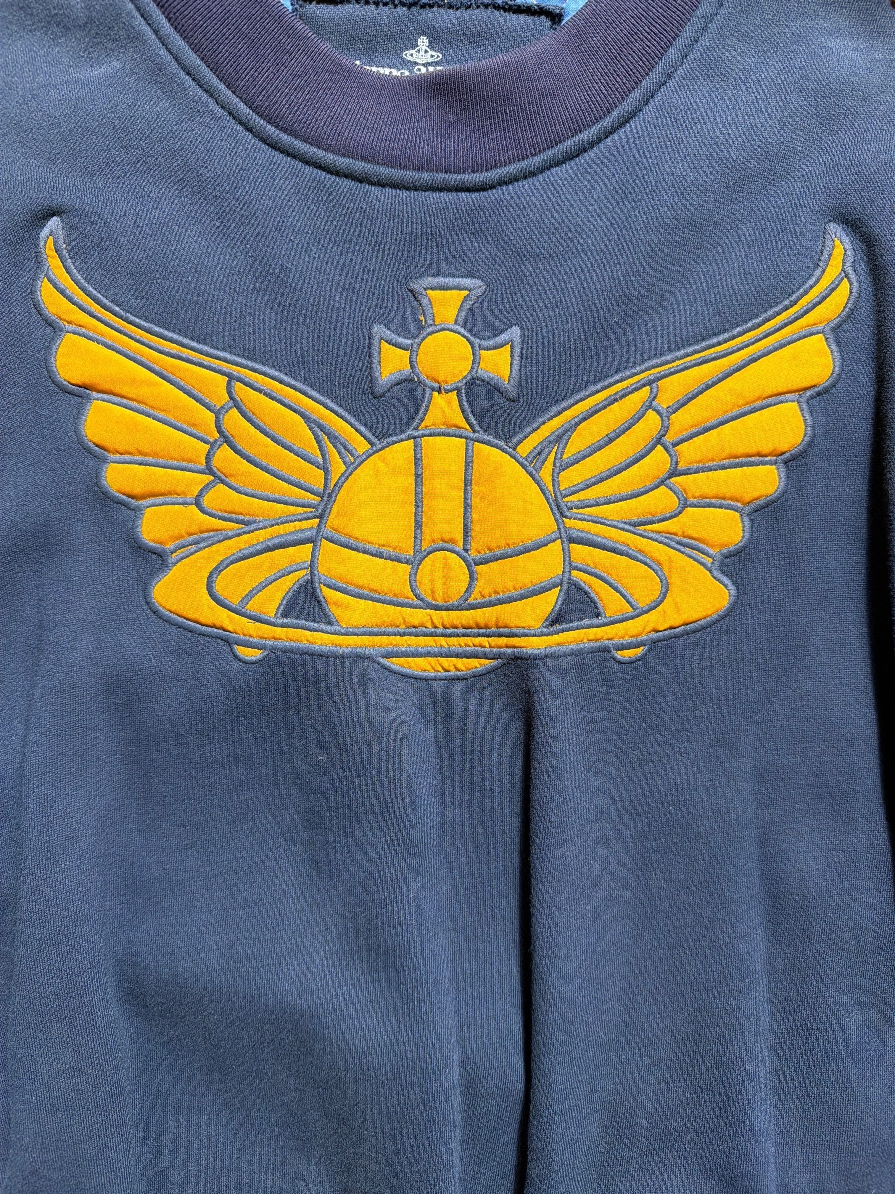 Lolly and Lotus Vivienne Westwood Anglomania navy cotton sweatshirt with large gold embroidered Winged Orb logo
