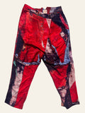 Lolly and Lotus Vivienne Westwood cropped trousers with an abstract red, purple, and blue Union Jack print.