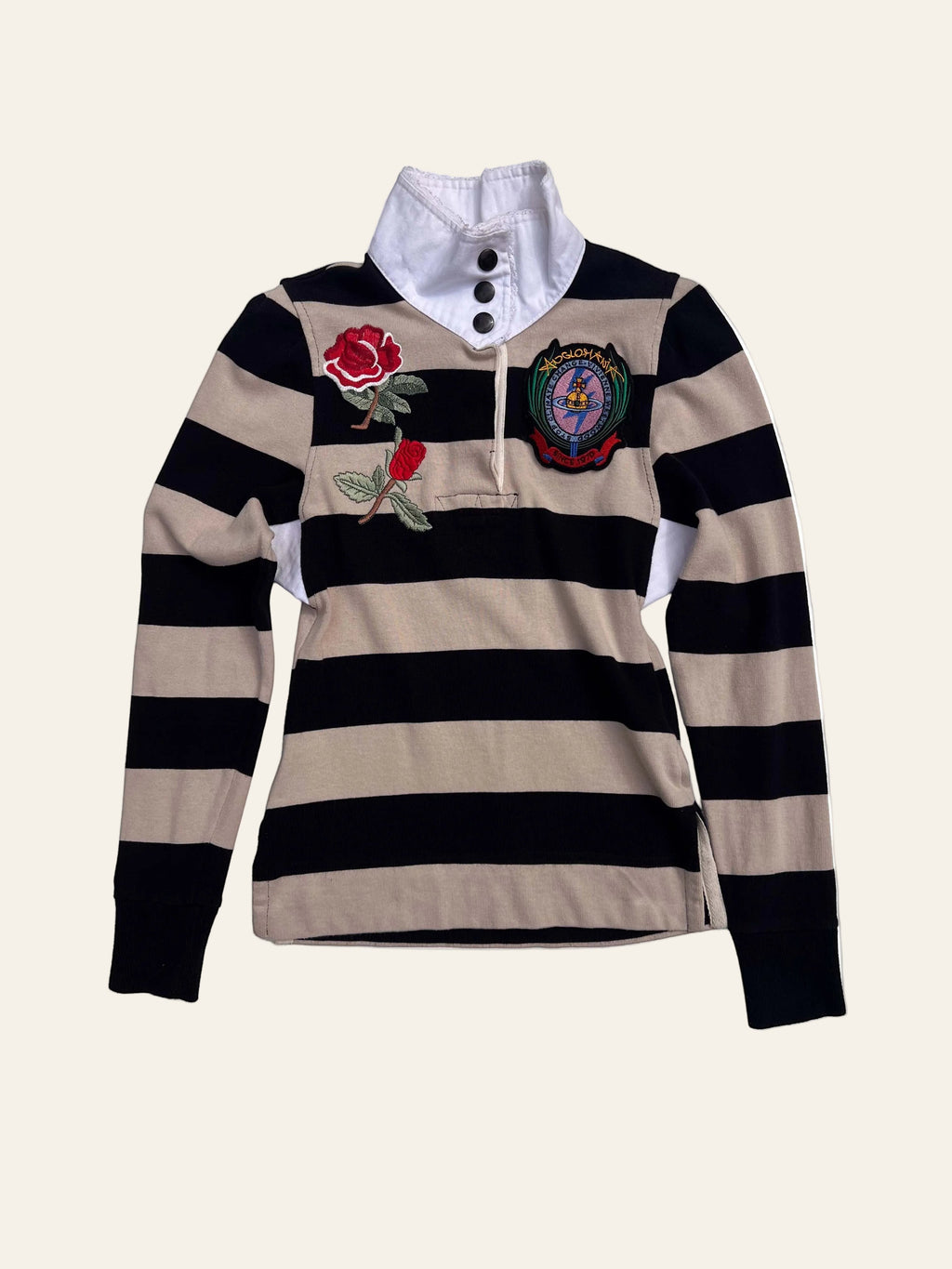 Lolly and Lotus Vivienne Westwood Anglomania x Lee striped rugby top with rose embroidery and Orb patch