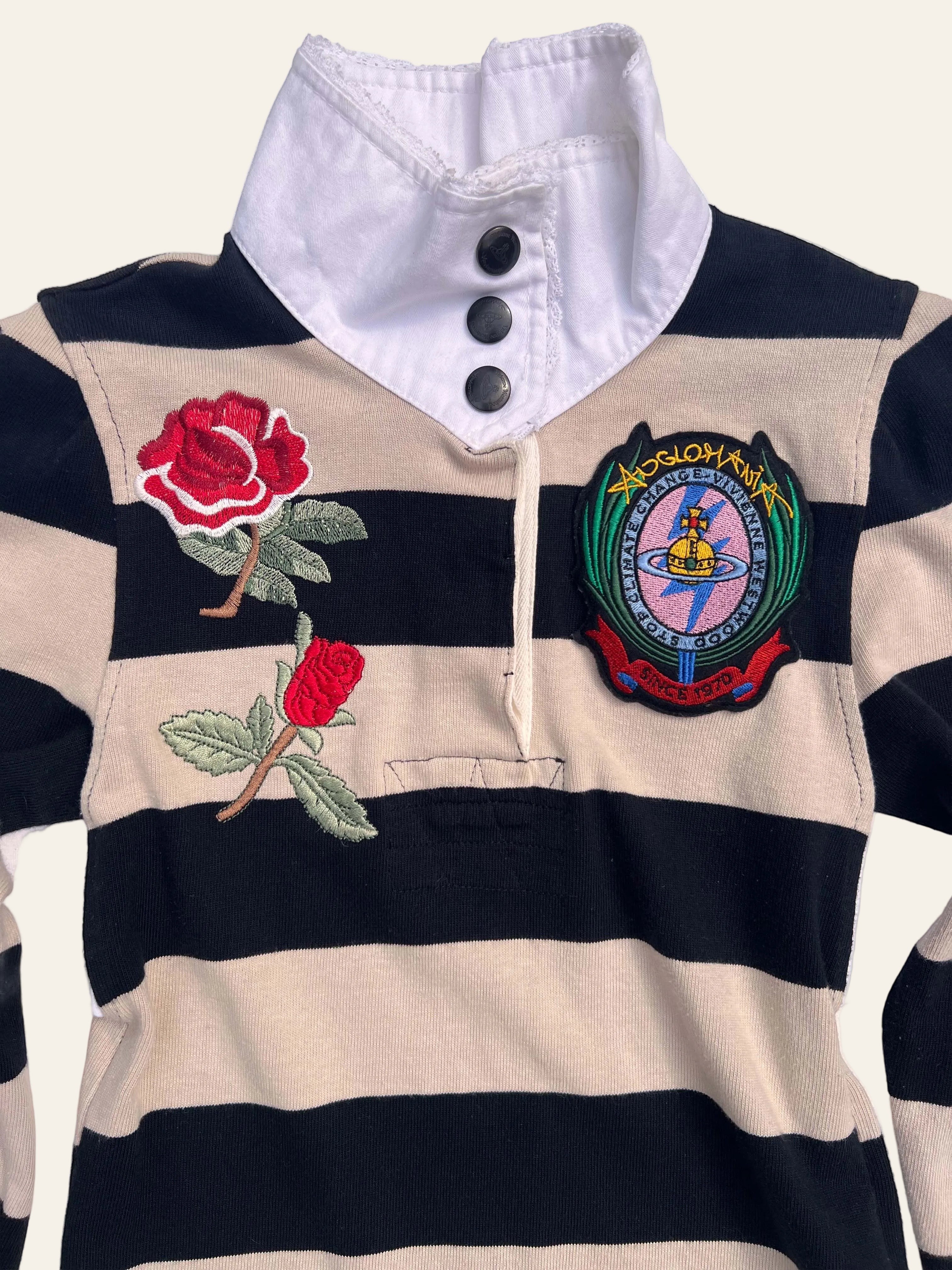 Lolly and Lotus Vivienne Westwood Anglomania x Lee striped rugby top with rose embroidery and Orb crest patch