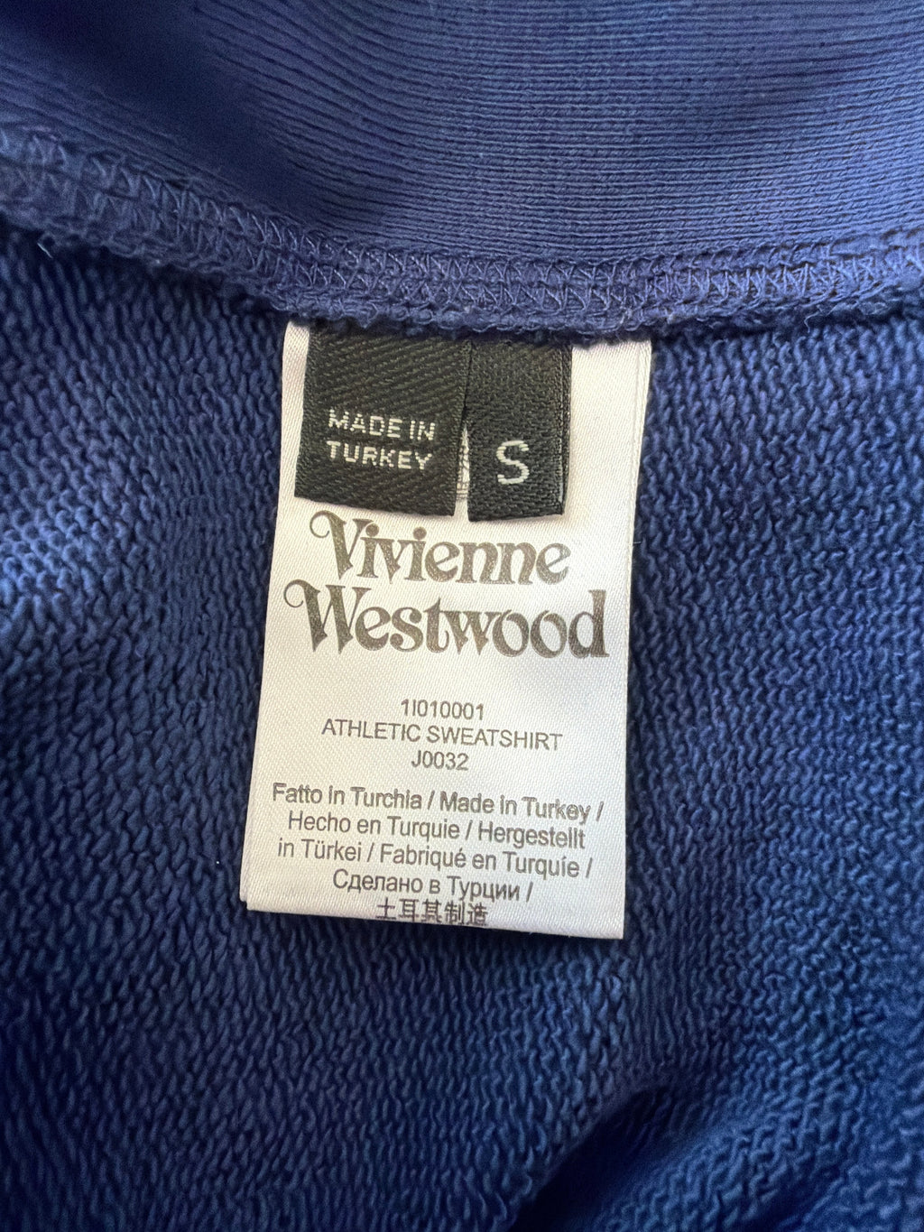 Lolly and Lotus Vivienne Westwood blue cropped sweatshirt size small label detail
