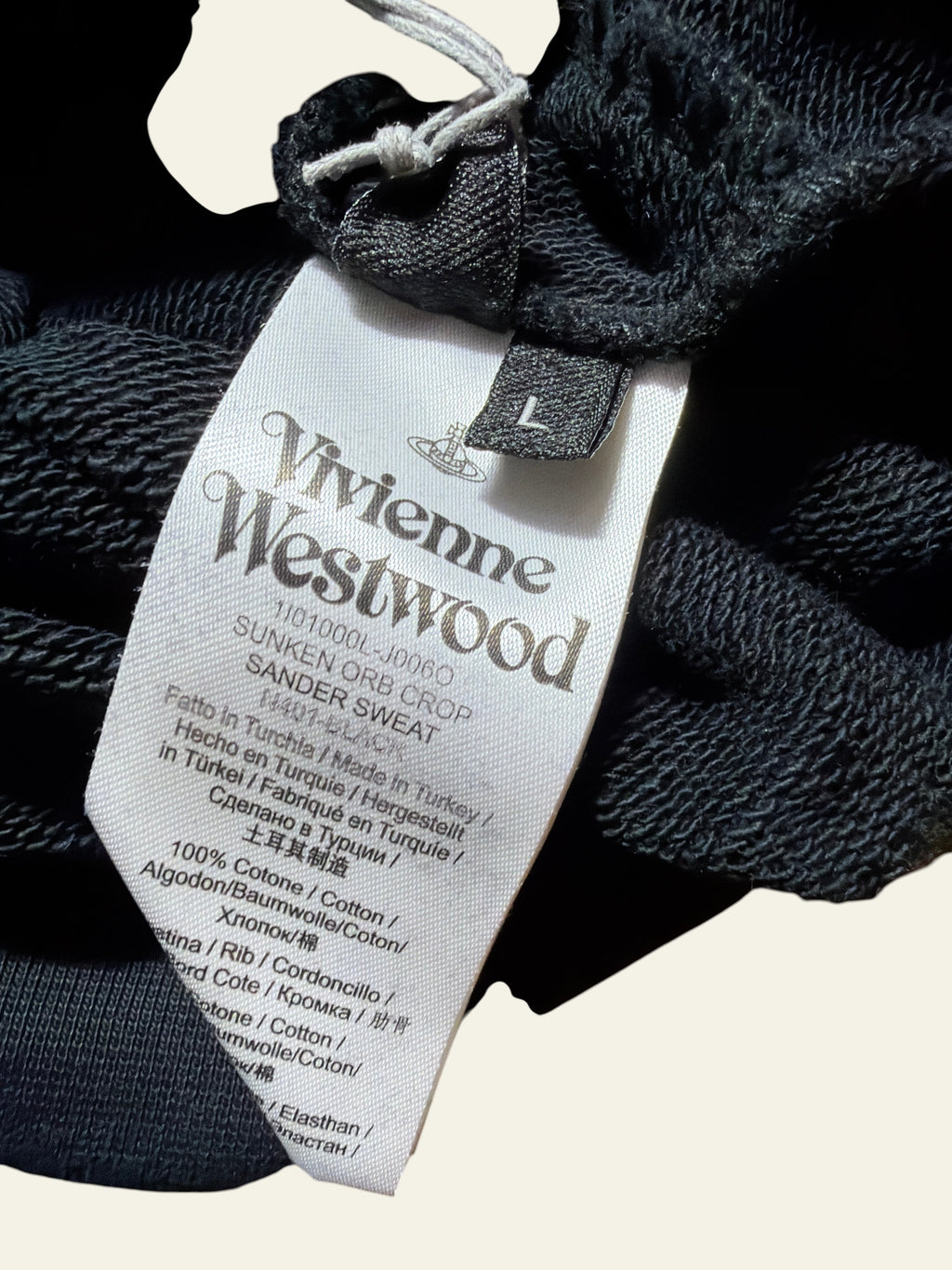 Lolly and Lotus Vivienne Westwood Sunken Orb Crop Sander Sweatshirt black cotton garment care label size L