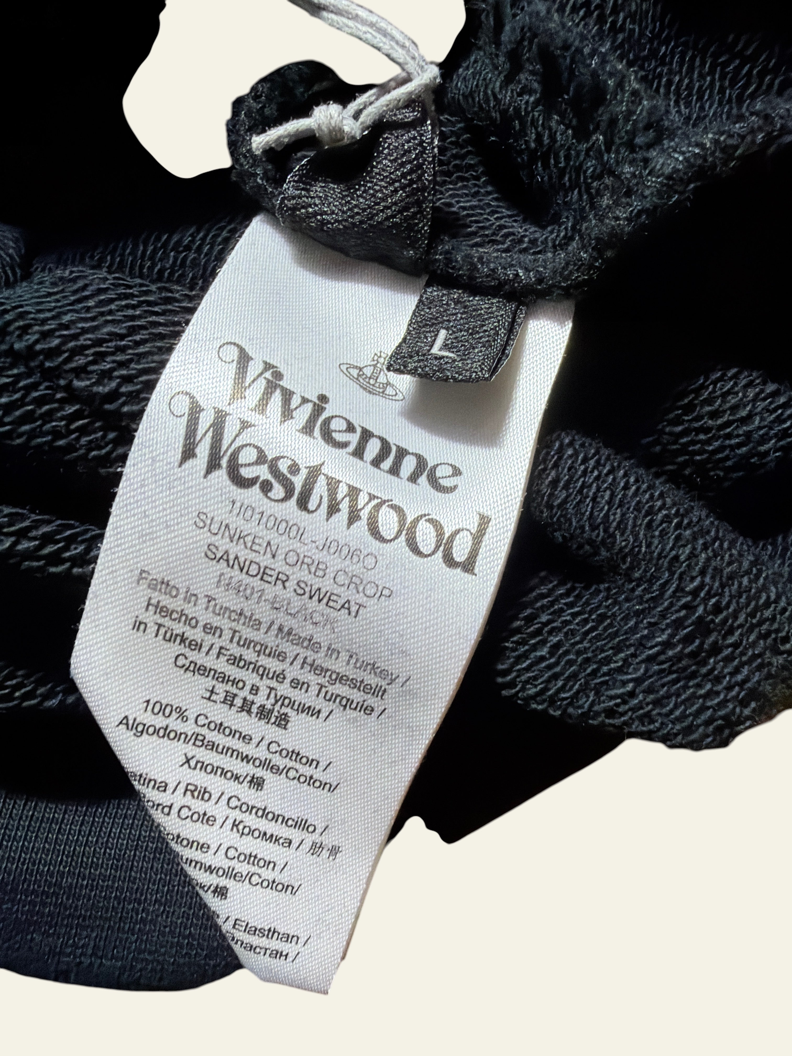 Lolly and Lotus Vivienne Westwood Sunken Orb Crop Sander Sweatshirt black cotton garment care label size L