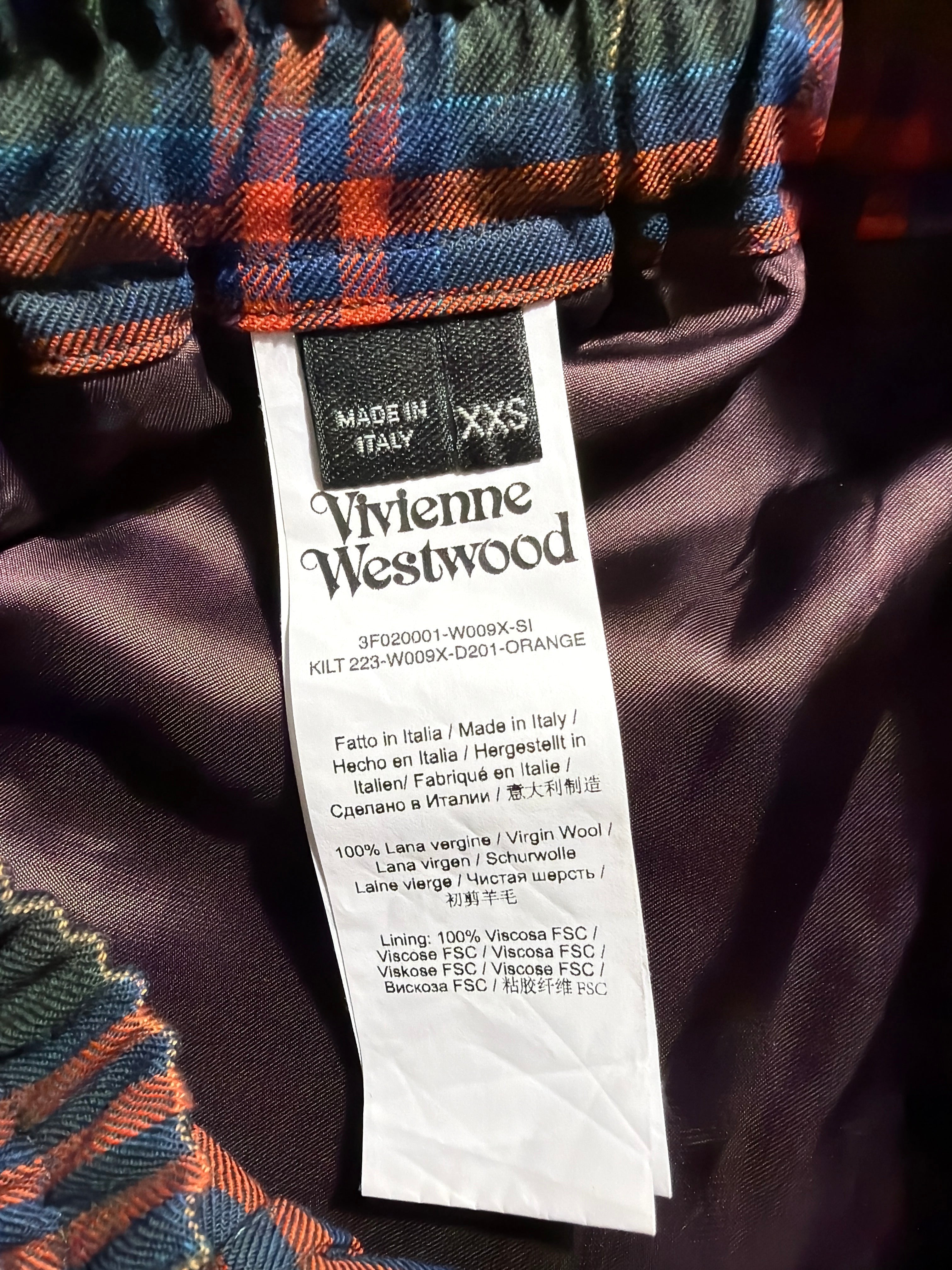 Lolly and Lotus Vivienne Westwood tartan wool skirt interior label showing size XXS and Italian origin