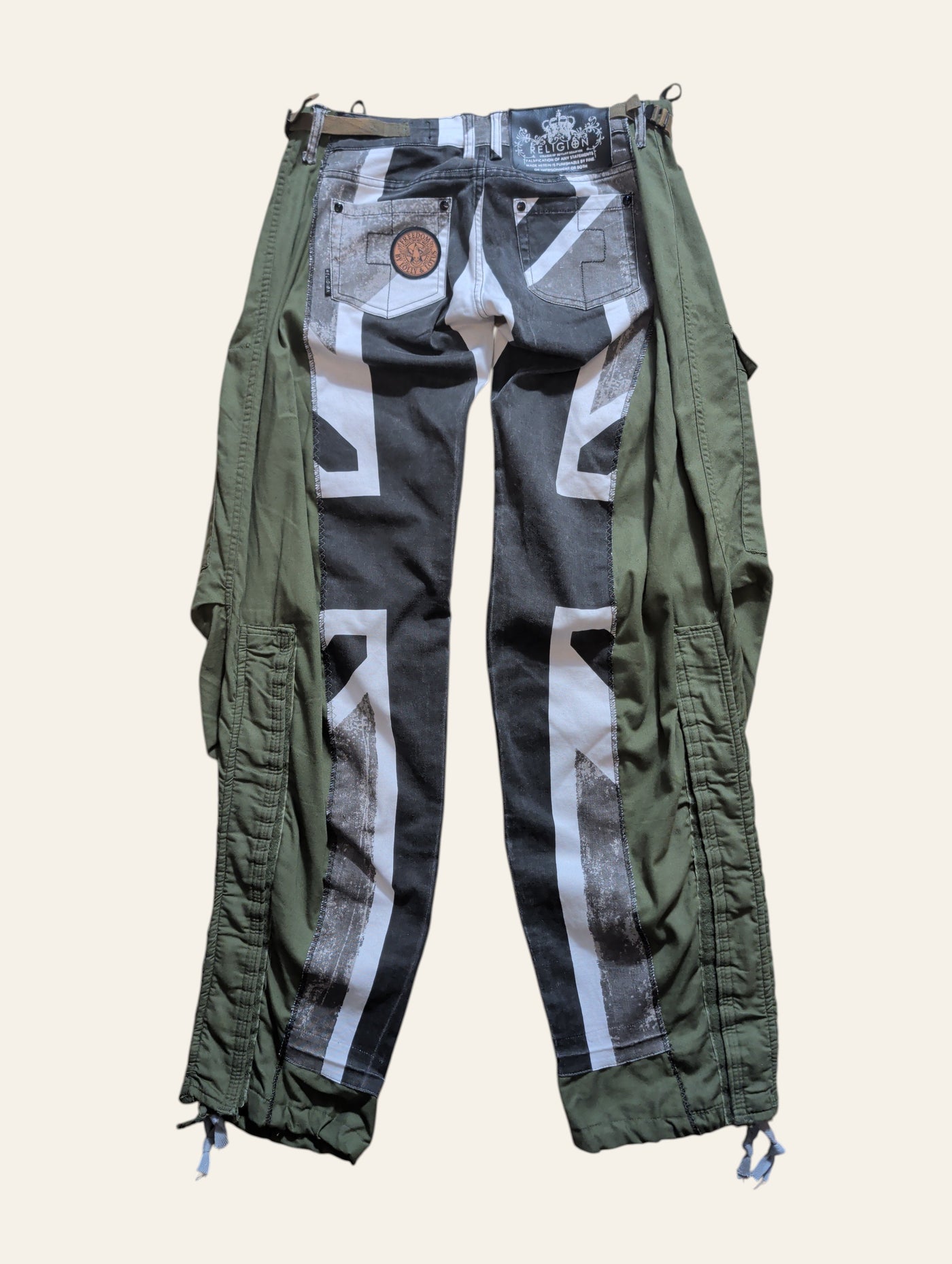 Lolly & Lotus Freedom Reworked Black and White Union Jack army pants