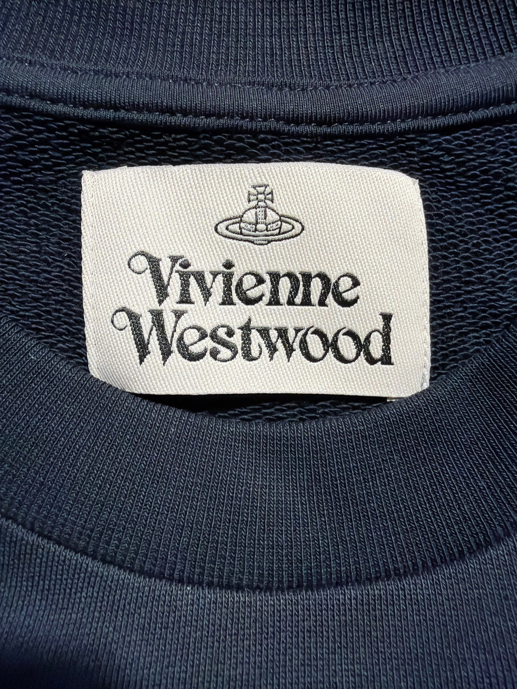 Vivienne Westwood Iris sweatshirt navy blue cotton fabric with embroidered brand label.