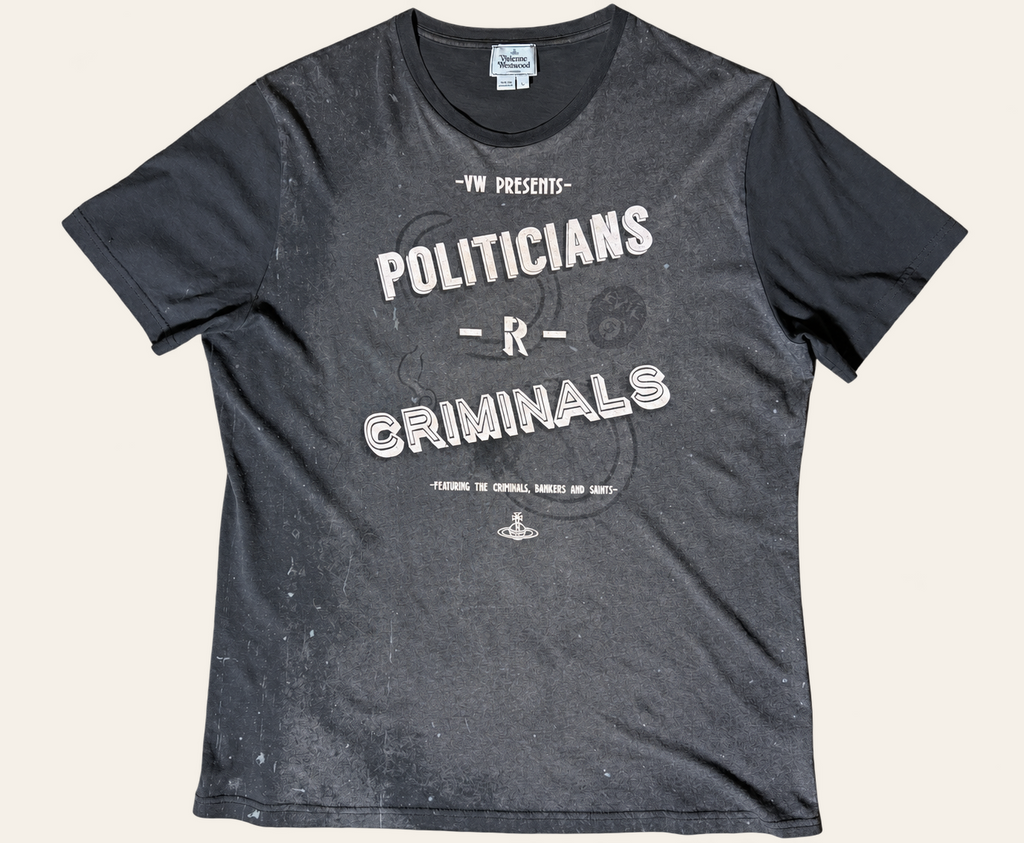 Vivienne Westwood MAN charcoal graphic T-shirt, flat front view.