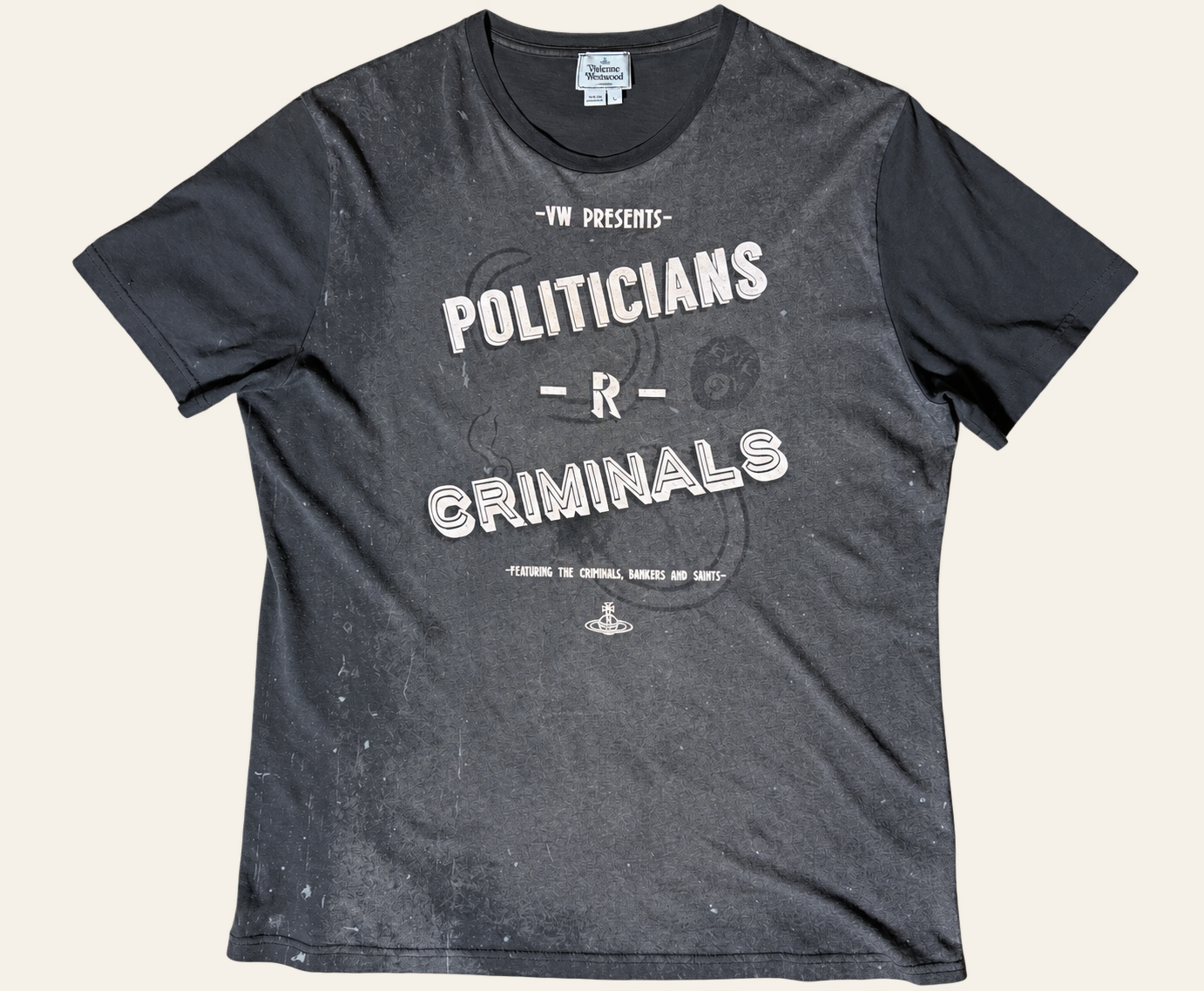 Vivienne Westwood MAN charcoal graphic T-shirt, flat front view.