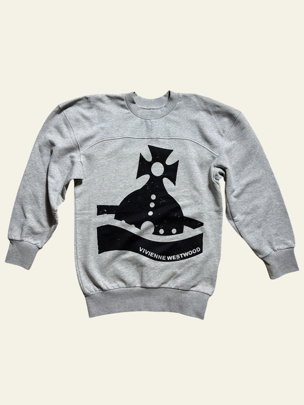 grey Vivienne Westwood Sunken Sander sweatshirt with black graphic orb logo print.